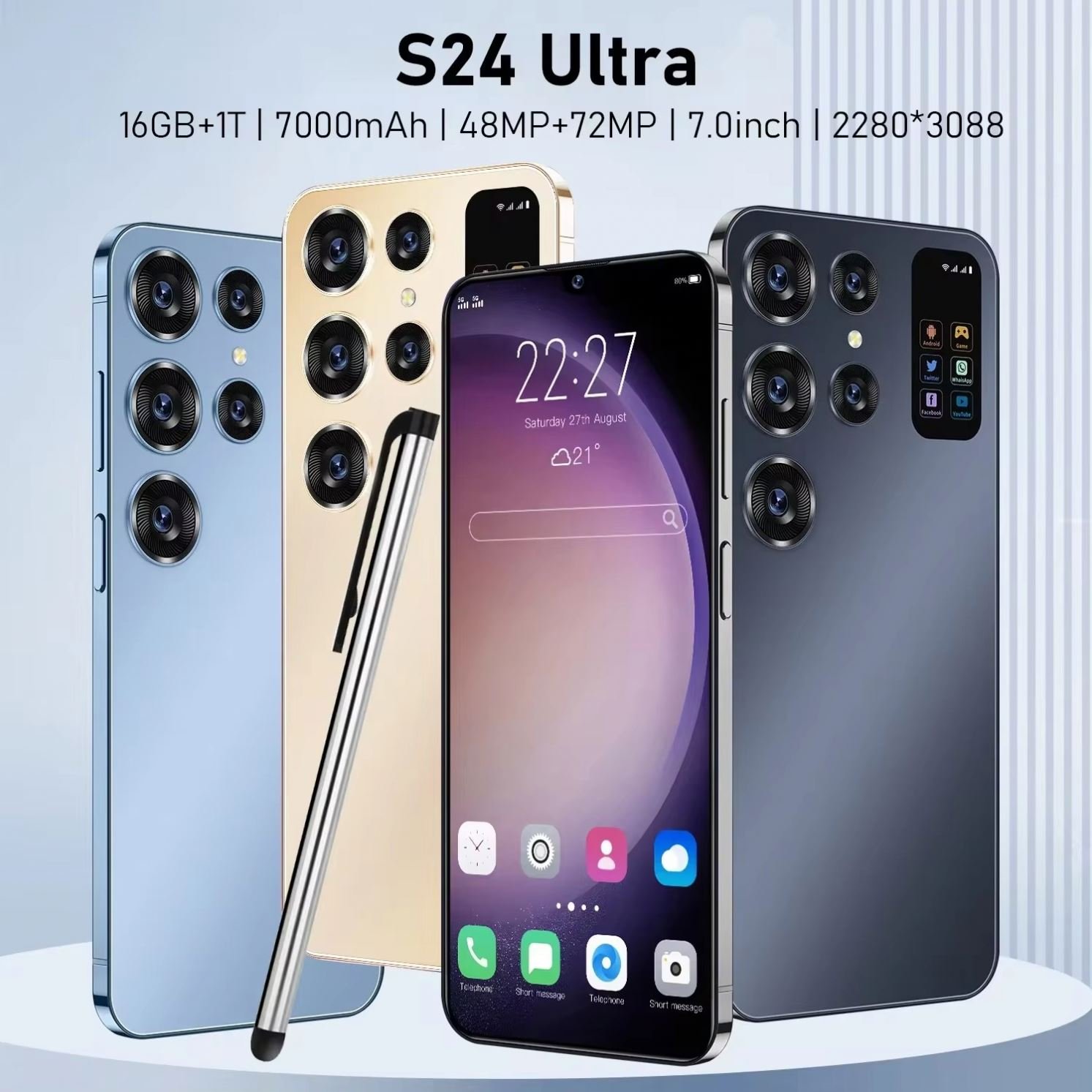 New design Original Custom S24 Ultra Unlocked Cell Phone Big Screen 5G smartphone 16gb + 1TB Android13.0 smart phone